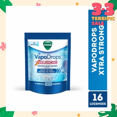 VICKS VapoDrops Xtra Strong Menthol Blast Centres Lozenges (To Clears Nose & Soothing Throat) 16s