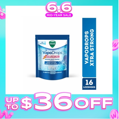 VICKS - VapoDrops Xtra Strong Menthol Blast Centres Lozenges (To Clears Nose & Soothing Throat) 16s (Expiry: Mar`2027)