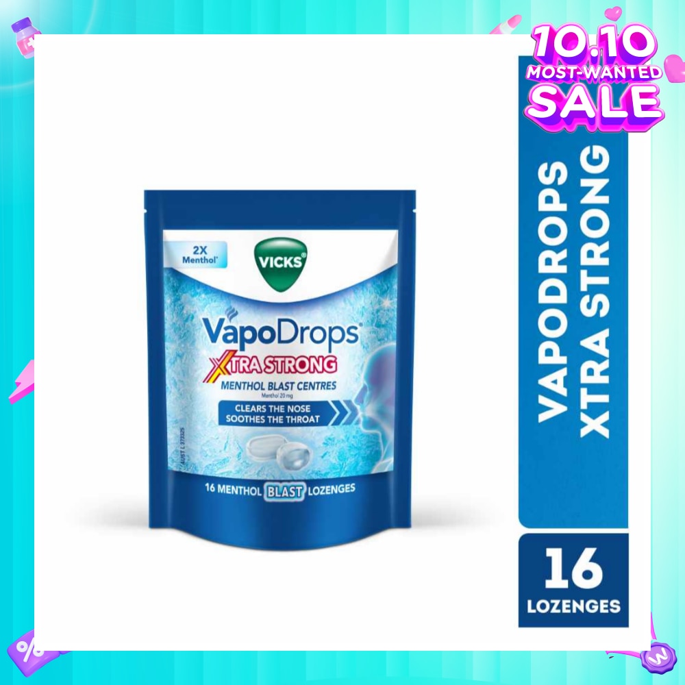 VapoDrops Xtra Strong Menthol Blast Centres Lozenges (To Clears Nose & Soothing Throat) 16s