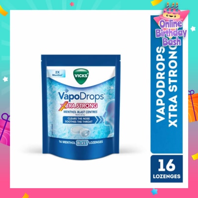 VICKS VapoDrops Xtra Strong Menthol Blast Centres Lozenges (To Clears Nose & Soothing Throat) 16s