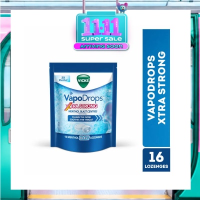 VICKS VapoDrops Xtra Strong Menthol Blast Centres Lozenges (To Clears Nose & Soothing Throat) 16s image