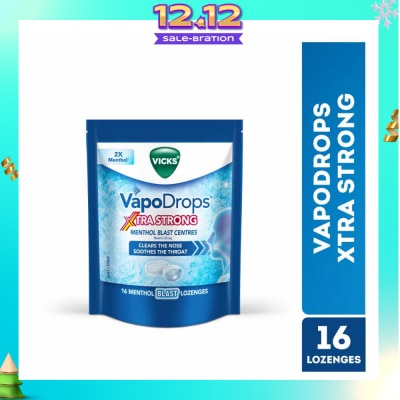 VICKS VapoDrops Xtra Strong Menthol Blast Centres Lozenges (To Clears Nose & Soothing Throat) 16s