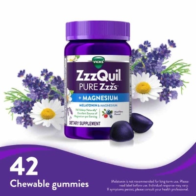 ZZZQUIL Pure Zzz's Sleep + Muscle Relaxation With Melatonin & Magnesium Gummy (To Helps Fall Asleep Naturally & Supports Muscle Function) 42s image