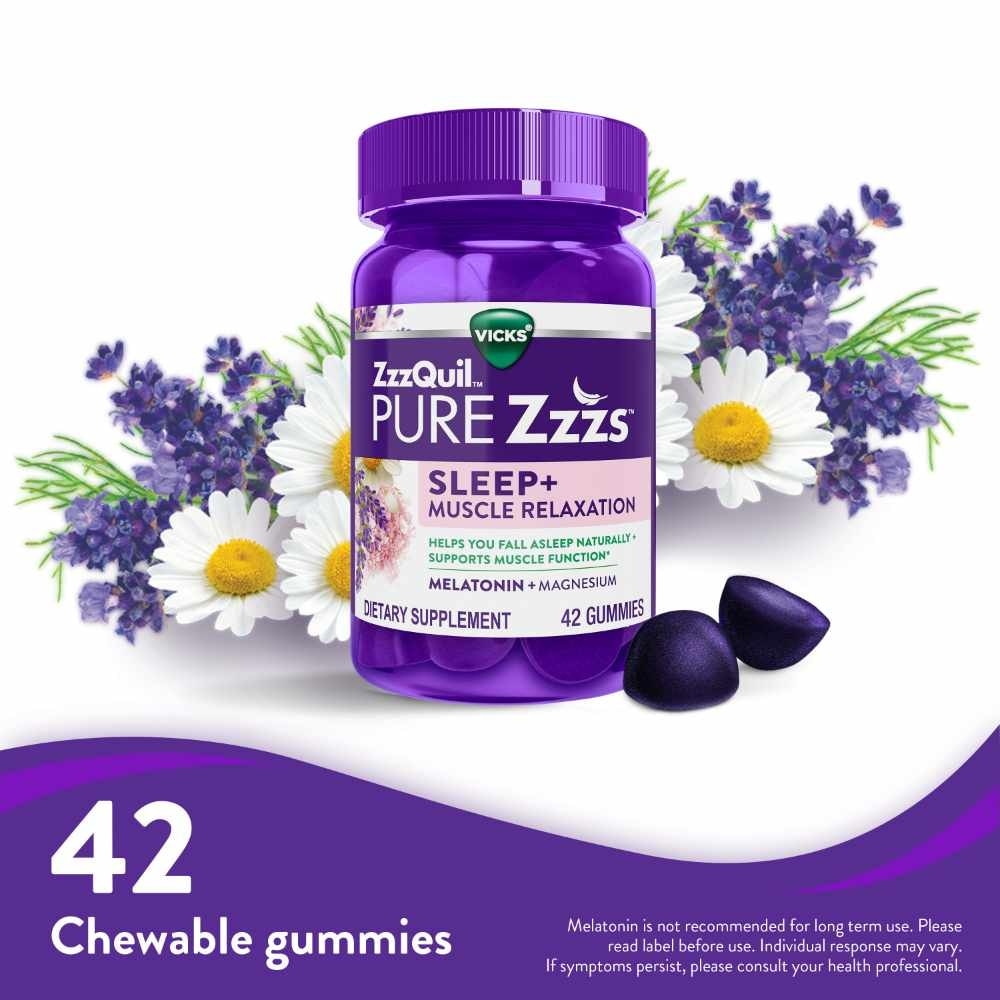 Pure Zzz's Sleep + Muscle Relaxation With Melatonin & Magnesium Gummy (To Helps Fall Asleep Naturally & Supports Muscle Function) 42s