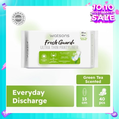 WATSONS Fresh Guard+ Ultra Thin Pantyliner Green Tea 15cm 40s