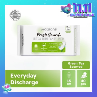 WATSONS Fresh Guard+ Ultra Thin Pantyliner Green Tea 15cm 40s