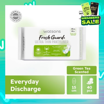 WATSONS Fresh Guard+ Ultra Thin Pantyliner Green Tea 15cm 40s