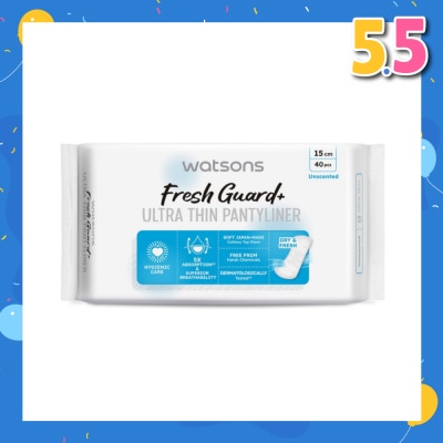 WATSONS Fresh Guard+ Ultra Thin Pantyliner Unscented 15cm 40s