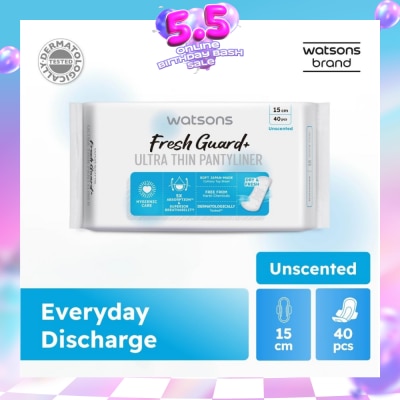 WATSONS - Fresh Guard+ Ultra Thin Pantyliner Unscented 15cm 40s