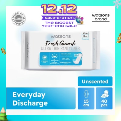 WATSONS Fresh Guard+ Ultra Thin Pantyliner Unscented 15cm 40s