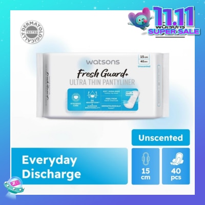 WATSONS Fresh Guard+ Ultra Thin Pantyliner Unscented 15cm 40s