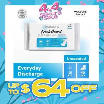 WATSONS - Fresh Guard+ Ultra Thin Pantyliner Unscented 15cm 40s