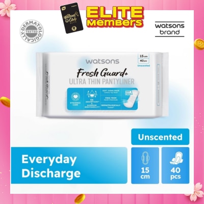 WATSONS Fresh Guard+ Ultra Thin Pantyliner Unscented 15cm 40s