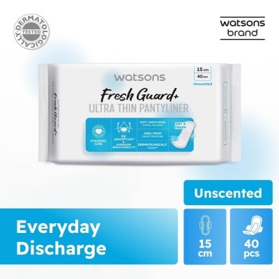 WATSONS Fresh Guard+ Ultra Thin Pantyliner Unscented 15cm 40s