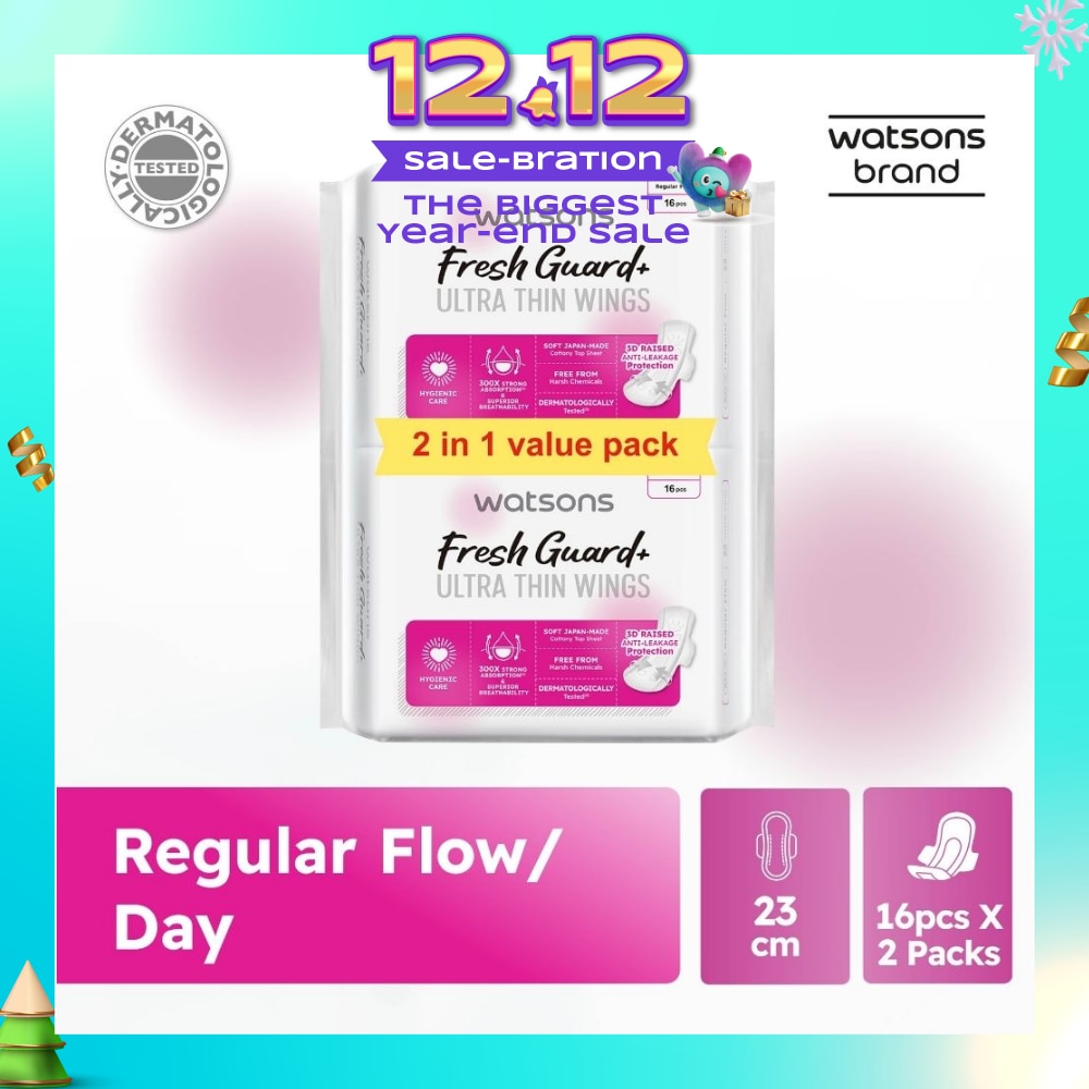 Fresh Guard+ Ultra Thin Wings Regular Flow Sanitary Pad 23cm Value Pack 16s x 2
