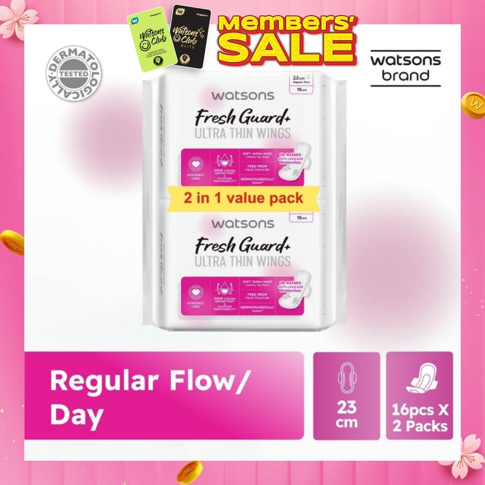 Fresh Guard+ Ultra Thin Wings Regular Flow Sanitary Pad 23cm Value Pack 16s x 2