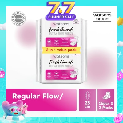 WATSONS - Fresh Guard+ Ultra Thin Wings Regular Flow Sanitary Pad 23cm Value Pack 16s x 2