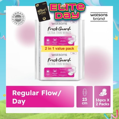 WATSONS - Fresh Guard+ Ultra Thin Wings Regular Flow Sanitary Pad 23cm Value Pack 16s x 2