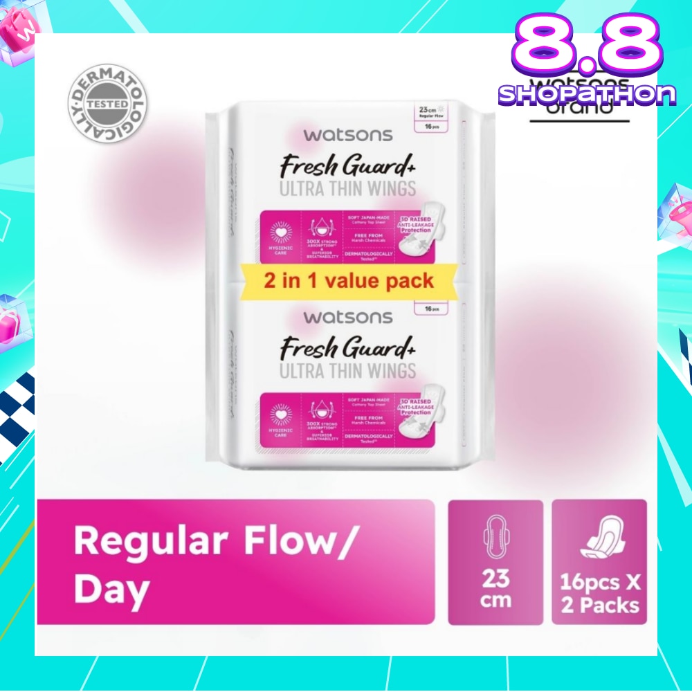 Fresh Guard+ Ultra Thin Wings Regular Flow Sanitary Pad 23cm Value Pack 16s x 2