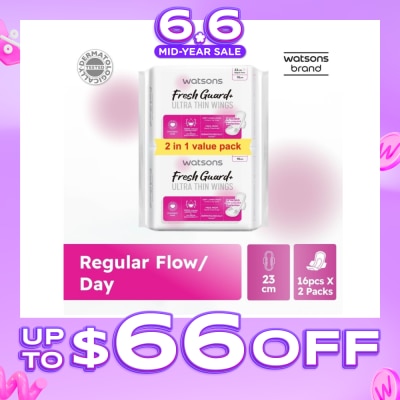 WATSONS - Fresh Guard+ Ultra Thin Wings Regular Flow Sanitary Pad 23cm Value Pack 16s x 2