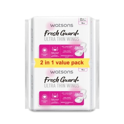 WATSONS Fresh Guard+ Ultra Thin Wings Regular Flow Sanitary Pad 23cm Value Pack 16s x 2