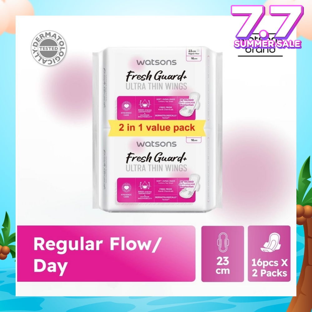 Fresh Guard+ Ultra Thin Wings Regular Flow Sanitary Pad 23cm Value Pack 16s x 2