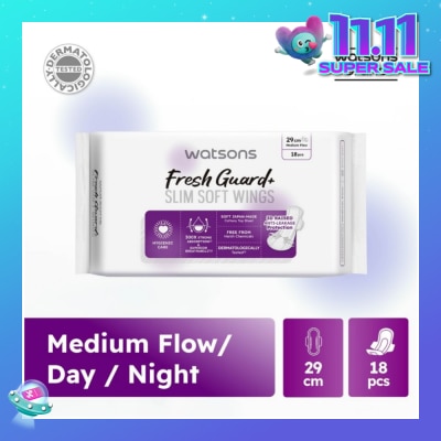 WATSONS Fresh Guard+ Slim Soft Wings Medium Flow Sanitary Pad 29cm 18s