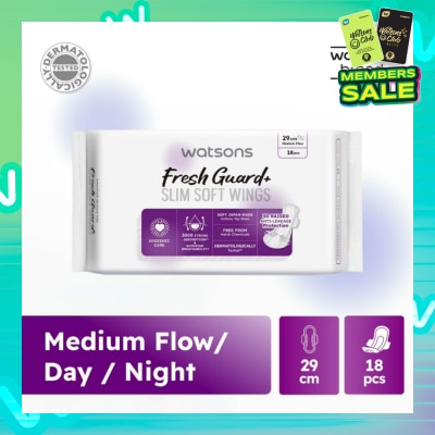 WATSONS Fresh Guard+ Slim Soft Wings Medium Flow Sanitary Pad 29cm 18s