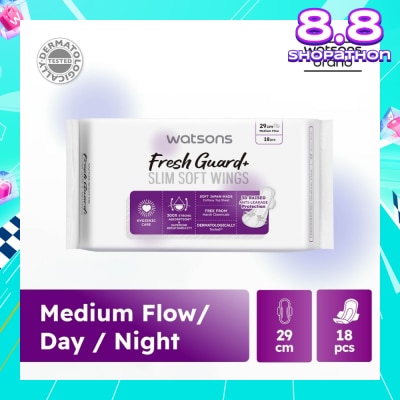 WATSONS Fresh Guard+ Slim Soft Wings Medium Flow Sanitary Pad 29cm 18s