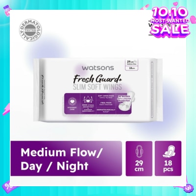 WATSONS Fresh Guard+ Slim Soft Wings Medium Flow Sanitary Pad 29cm 18s