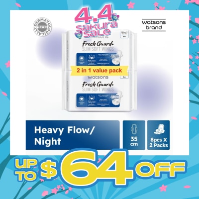 WATSONS - Fresh Guard+ Slim Soft Wings Heavy Flow Sanitary Pad 35cm Value Pack 8s x 2