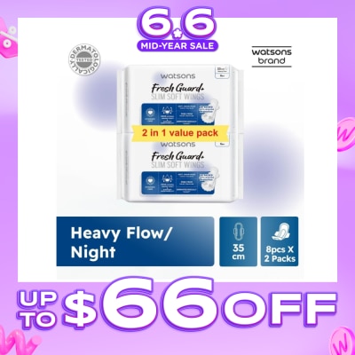 WATSONS - Fresh Guard+ Slim Soft Wings Heavy Flow Sanitary Pad 35cm Value Pack 8s x 2
