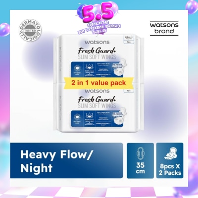 WATSONS - Fresh Guard+ Slim Soft Wings Heavy Flow Sanitary Pad 35cm Value Pack 8s x 2