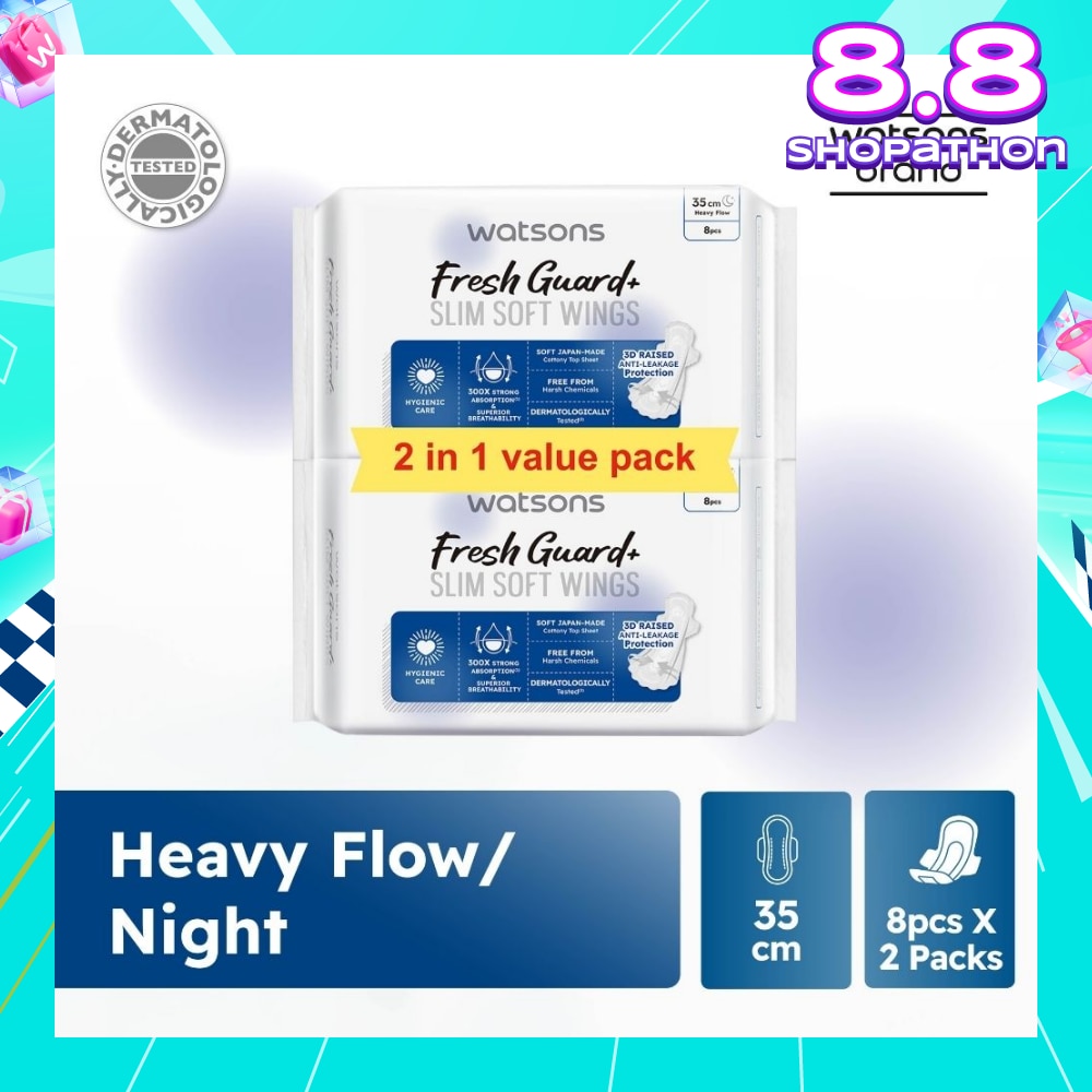 Fresh Guard+ Slim Soft Wings Heavy Flow Sanitary Pad 35cm Value Pack 8s x 2