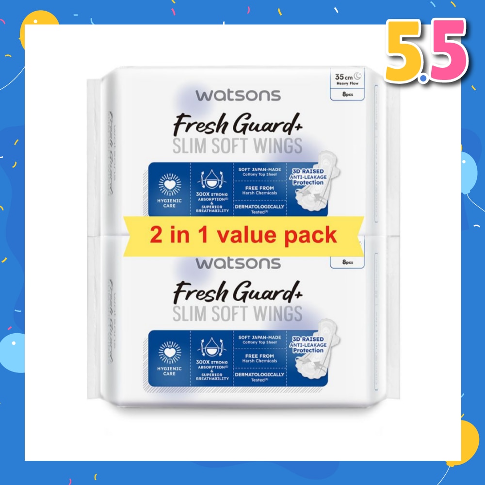 Fresh Guard+ Slim Soft Wings Heavy Flow Sanitary Pad 35cm Value Pack 8s x 2