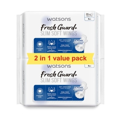 WATSONS Fresh Guard+ Slim Soft Wings Heavy Flow Sanitary Pad 35cm Value Pack 8s x 2