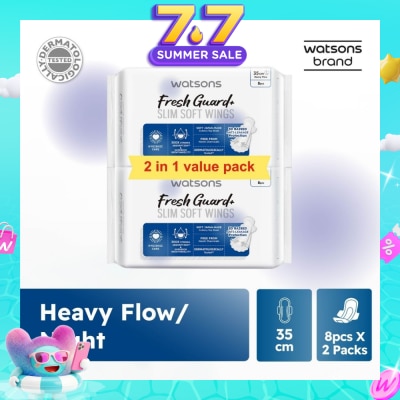 WATSONS - Fresh Guard+ Slim Soft Wings Heavy Flow Sanitary Pad 35cm Value Pack 8s x 2