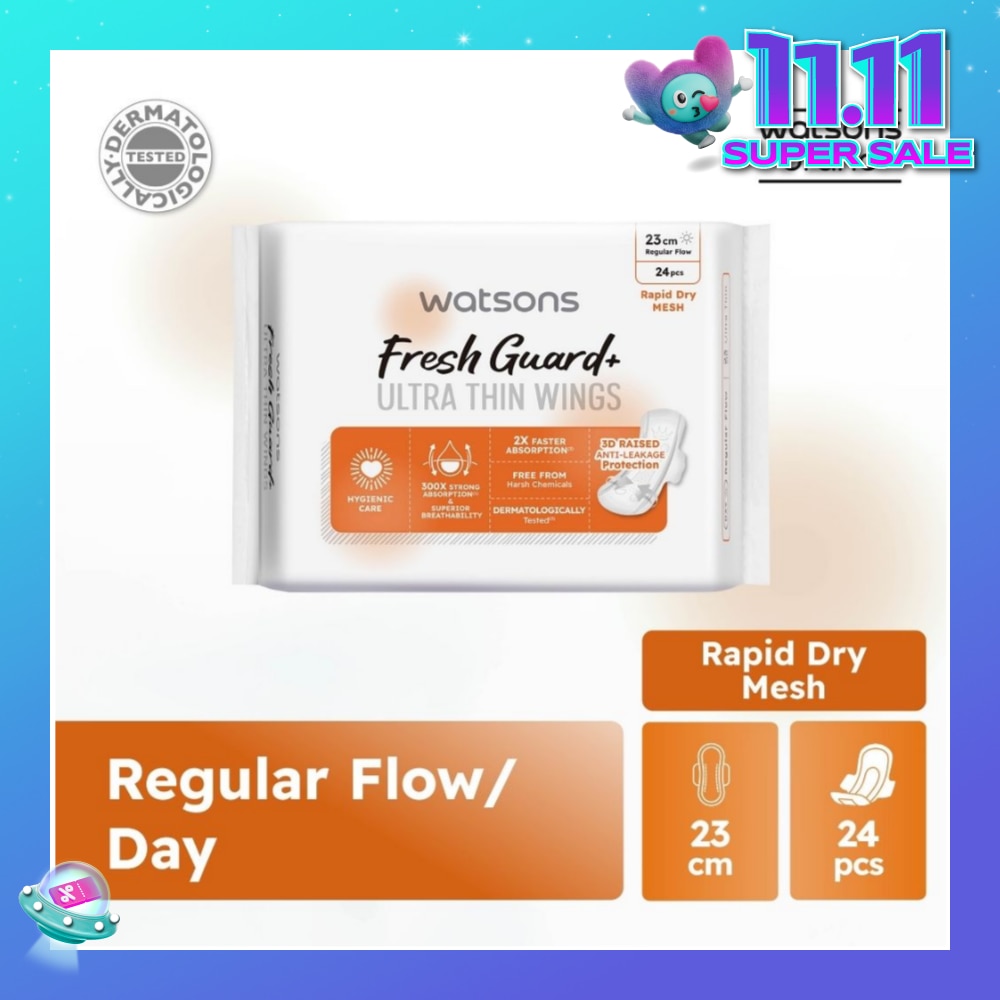 Fresh Guard+ Ultra Thin Wings Regular Flow Sanitary Pad 23cm (Rapid Dry Mesh) 24s