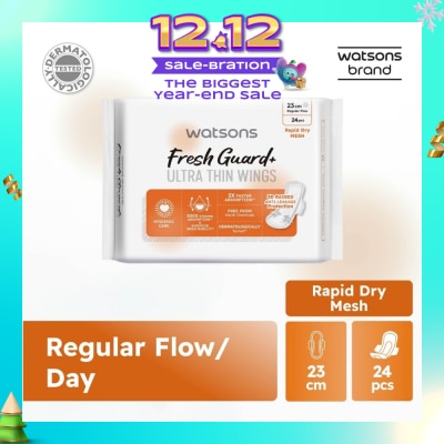 WATSONS Fresh Guard+ Ultra Thin Wings Regular Flow Sanitary Pad 23cm (Rapid Dry Mesh) 24s