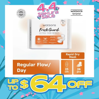 WATSONS - Fresh Guard+ Ultra Thin Wings Regular Flow Sanitary Pad 23cm (Rapid Dry Mesh) 24s