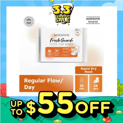 WATSONS Fresh Guard+ Ultra Thin Wings Regular Flow Sanitary Pad 23cm (Rapid Dry Mesh) 24s