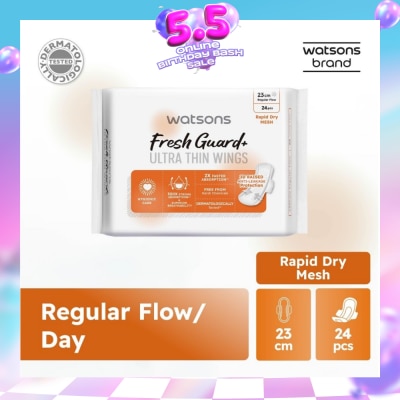 WATSONS - Fresh Guard+ Ultra Thin Wings Regular Flow Sanitary Pad 23cm (Rapid Dry Mesh) 24s