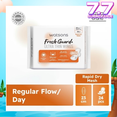 WATSONS Fresh Guard+ Ultra Thin Wings Regular Flow Sanitary Pad 23cm (Rapid Dry Mesh) 24s