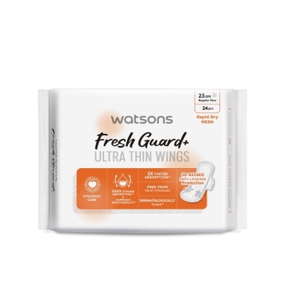 WATSONS Fresh Guard+ Ultra Thin Wings Regular Flow Sanitary Pad 23cm (Rapid Dry Mesh) 24s