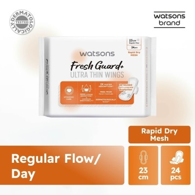 WATSONS Fresh Guard+ Ultra Thin Wings Regular Flow Sanitary Pad 23cm (Rapid Dry Mesh) 24s