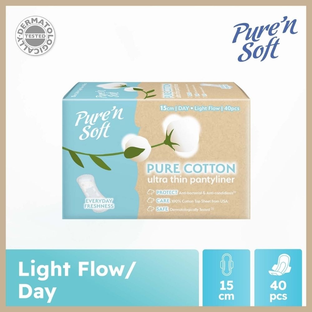 Pure Cotton Ultra Thin Pantyliner 15cm (Anti-Bacterial, Anti-Candidiasis & Dermatologically Tested) 40s