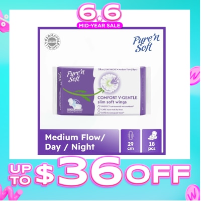 PURE N SOFT - Comfort V-Gentle Slim Soft Wings Sanitary Pad 29cm (Lock & Absorb) 18s