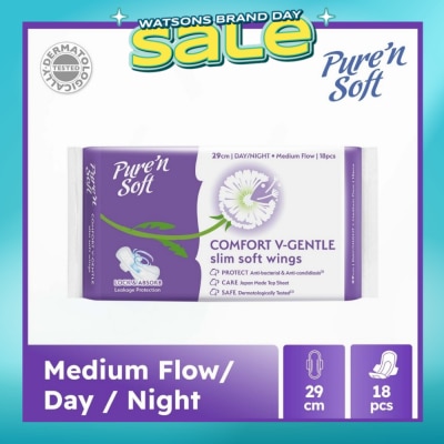 PURE N SOFT - Comfort V-Gentle Slim Soft Wings Sanitary Pad 29cm (Lock & Absorb) 18s
