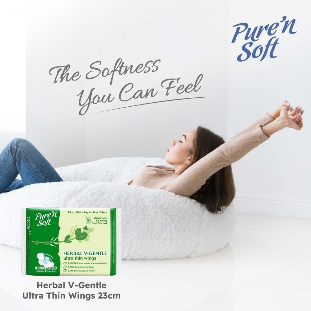 Herbal V-Gentle Ultra Thin Wings Sanitary Pad 23cm (Odour Care & Cooling Fresh Scented) 24s
