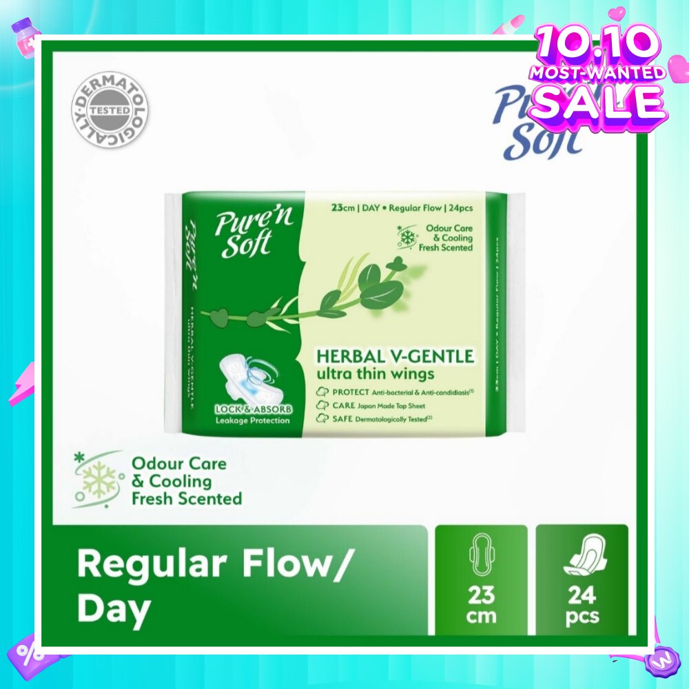 Herbal V-Gentle Ultra Thin Wings Sanitary Pad 23cm (Odour Care & Cooling Fresh Scented) 24s